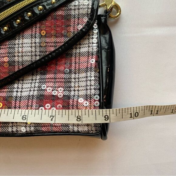Y2K Betsey Johnson x Betseyville Black/ Red Plaid Tartan Sequined Clutch Purse - Picture 12 of 14